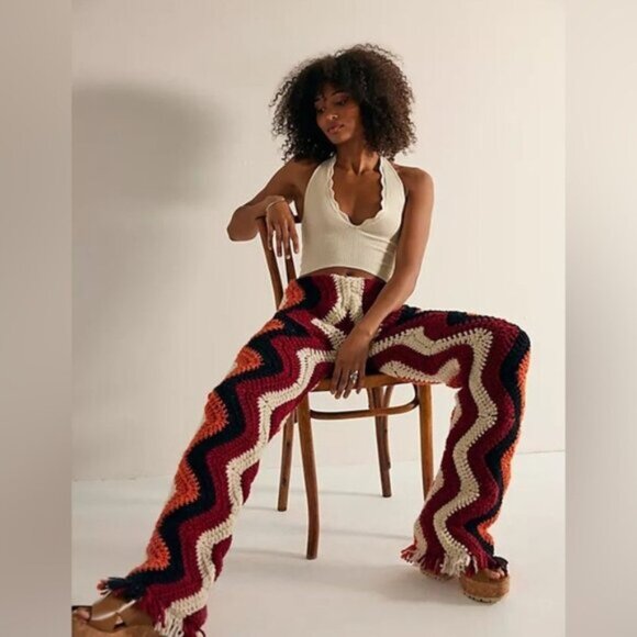 RARE‼️ THE FARRA- FREE PEOPLE - CROCHET/KNIT PANTS - Picture 2 of 11